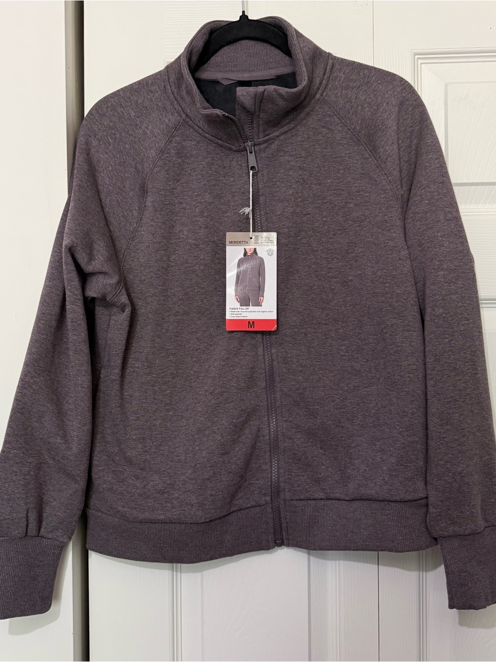Mondetta Women's Cozy Fleece Full Zip Jacket, Side Pockets, Purple, Size M